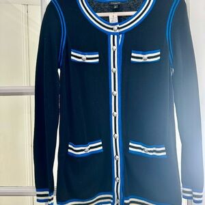 Talbots Black Cardigan with Blue and White Trim